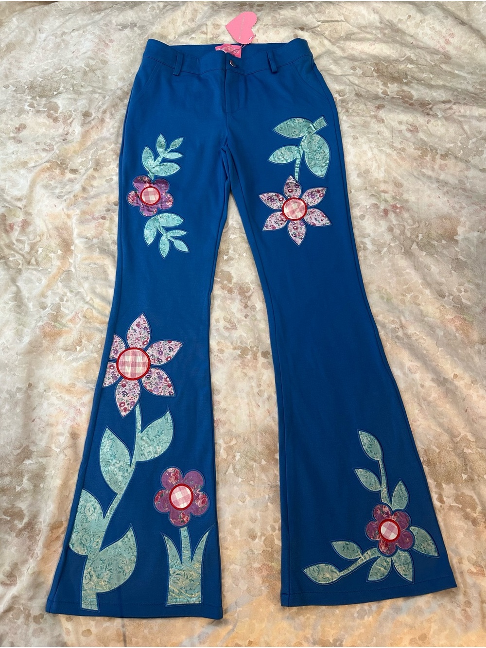 Sugar Thrillz Royal Blue Floral Appliqué Flare Pants
